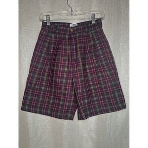 Palmetto's Plaid Golf Shorts High Waist‎ Pleated Vintage Purple Green Size 7